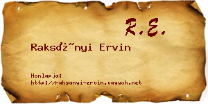 Raksányi Ervin névjegykártya
